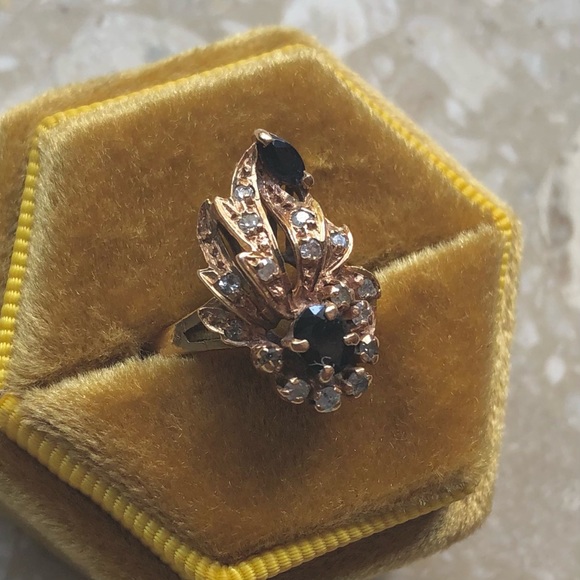 Designer Yellow Gold Sapphire Diamond Vintage Ring - Picture 9 of 12